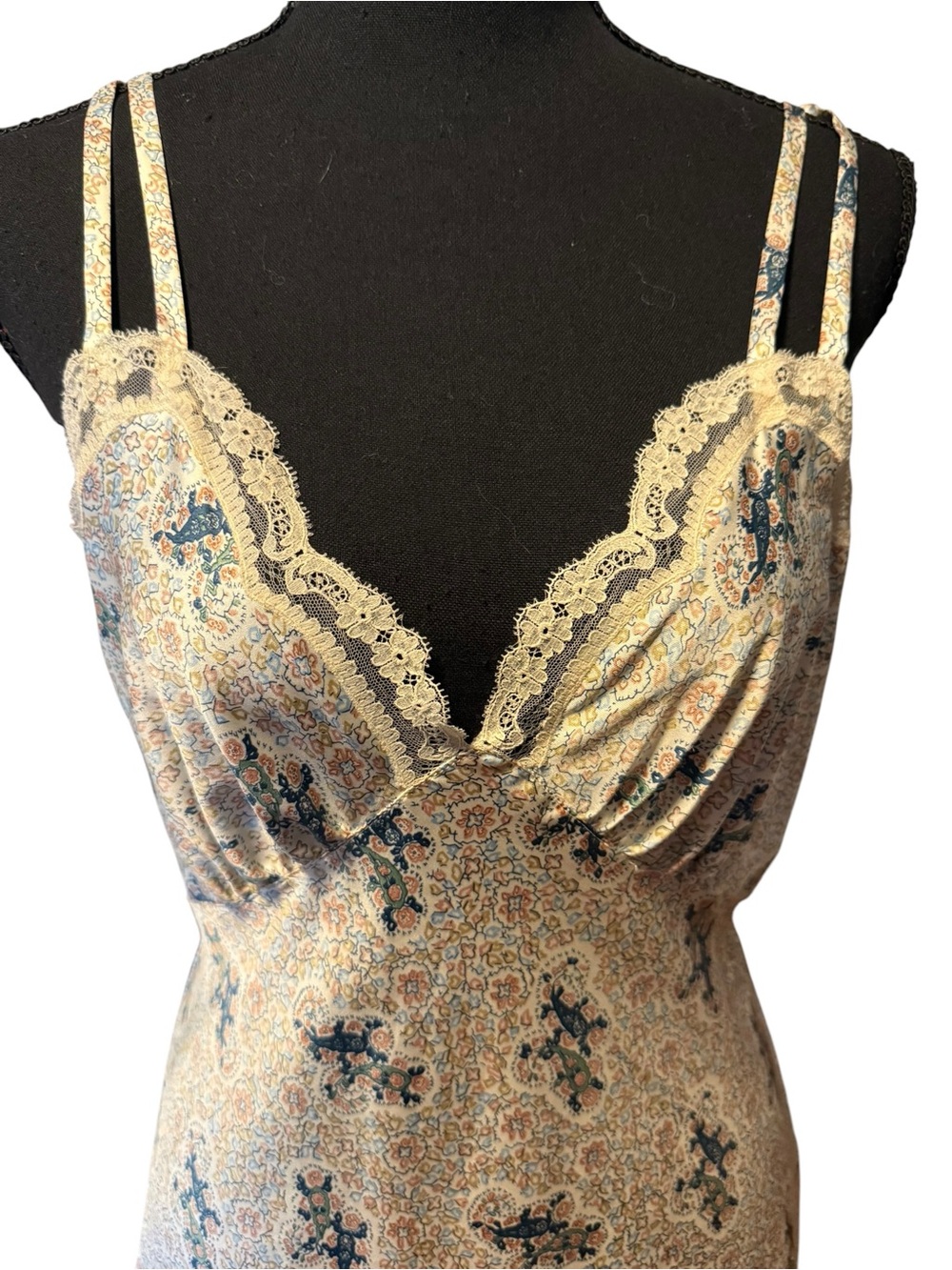 Vtg Christian Dior M lace trimmed slip dress Nightie Cream satin Maxi Coquette - Picture 2 of 10
